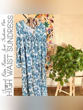 Tropical Palm Pattern High Waist Sundress